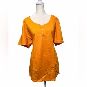 Roaman’s Plus Size 3X Yellow Cotton Henley Tunic Short Sleeve – New